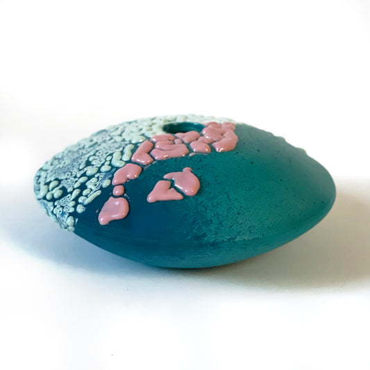 Saucer Vase, Medium (Teals/Pink/Pastel Turquoise)