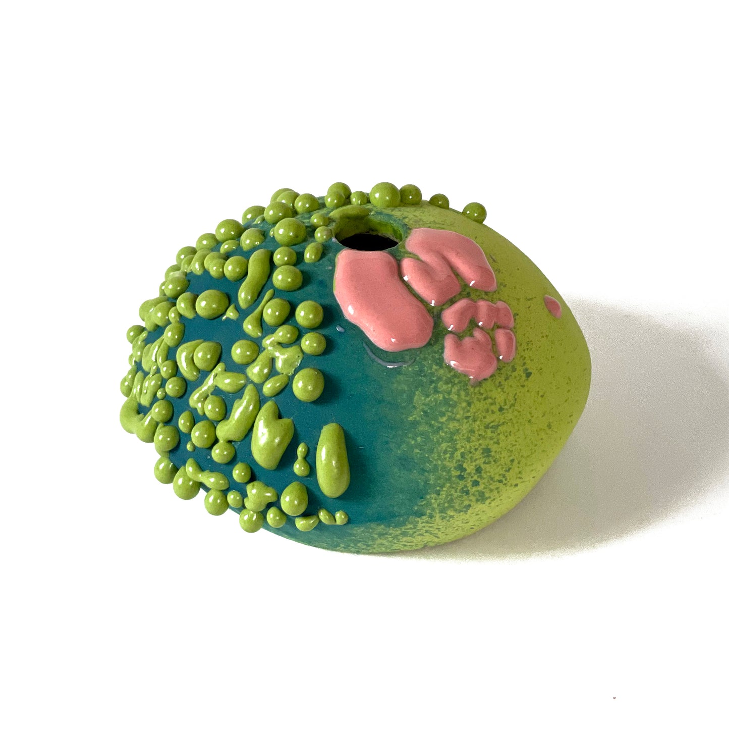 Saucer Vase, Bud (Turquoise/Chartreuse/Pink)