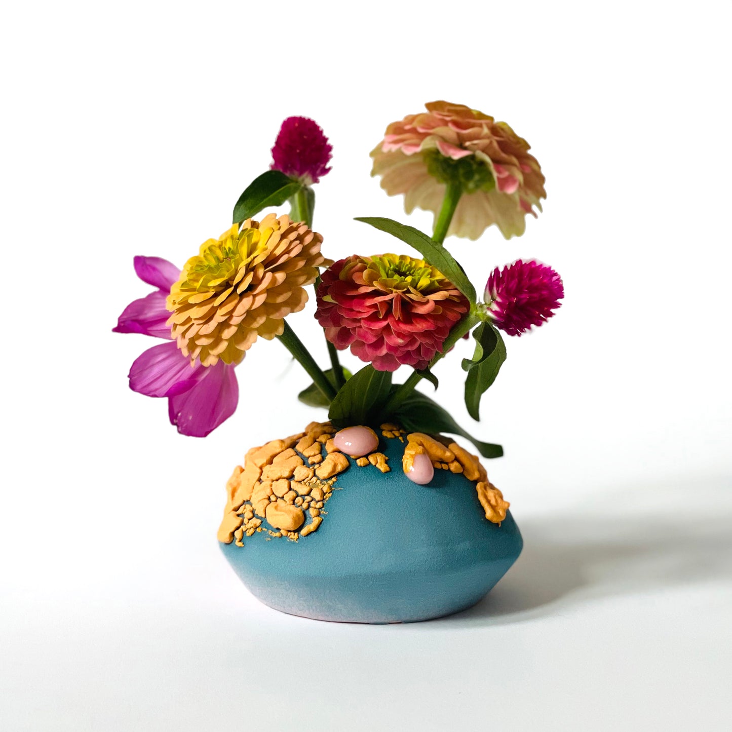 Saucer Vase, Bud (Pinks/Blue/Pastel Orange)