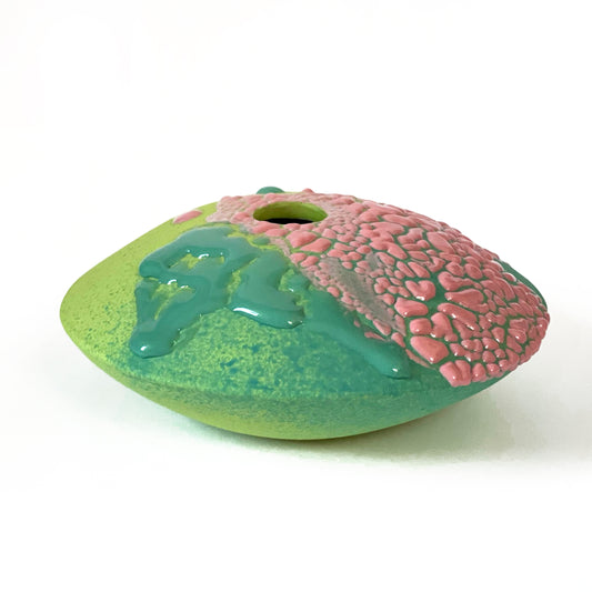 Saucer Vase, Medium (Chartreuse/Turquoise/Pink)